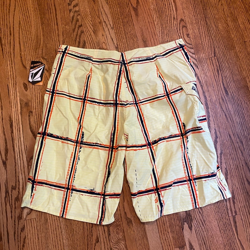 Volcom Yellow Plaid Men’s Swim Board Shorts